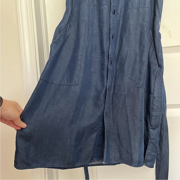 Laundry by Shelli Segal Chambray Shirt Dress Sz 8 Blue Button Front Pockets Belt - Picture 10 of 12